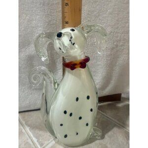 Handcrafted Glass Dalmatian Figurine With Red Bow Collar